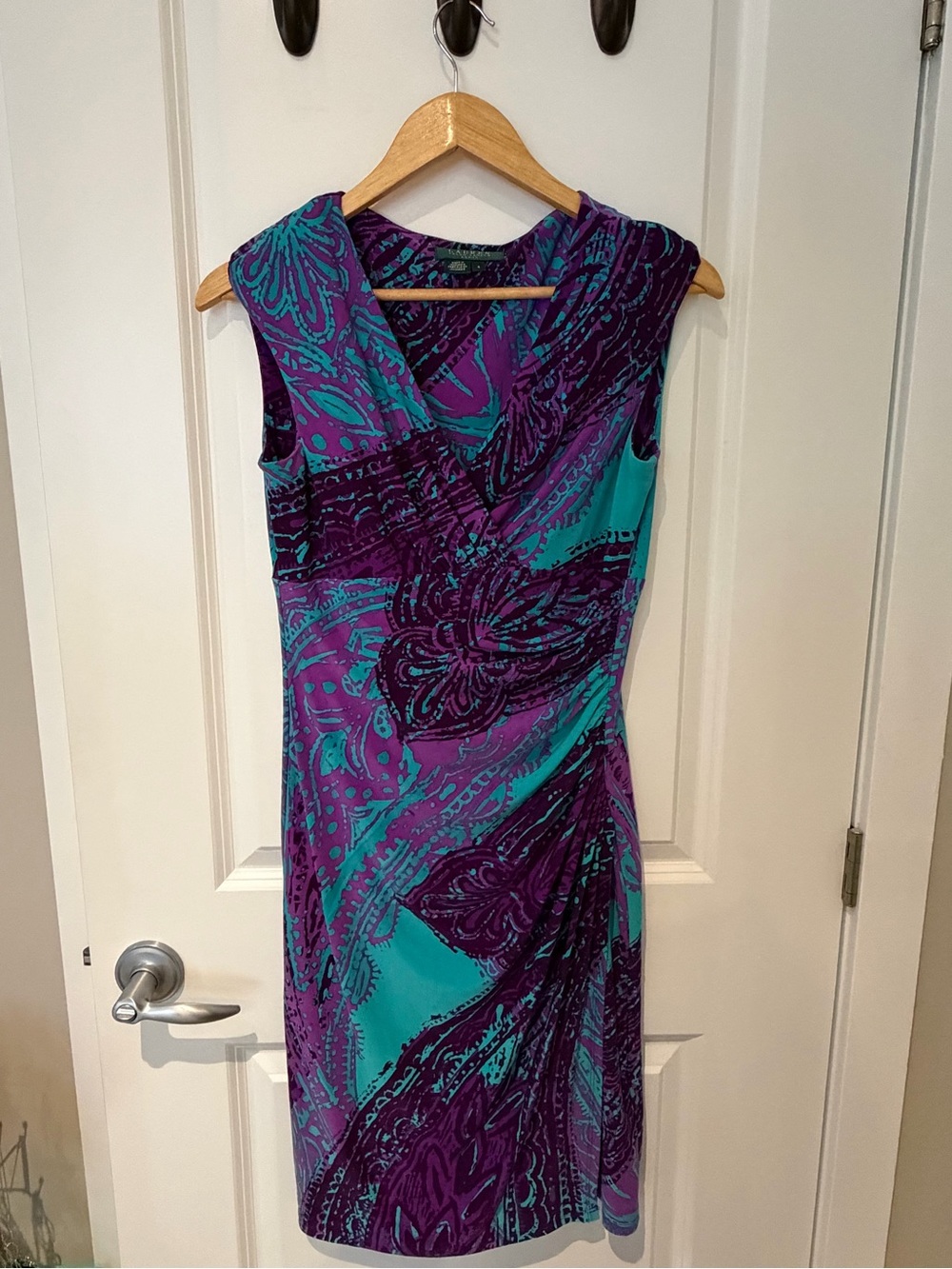Ralph Lauren Sleeveless Purple & Teal Print Sheath Dress